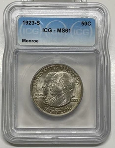 1923-S Monroe Doctrine Classic Commemorative Silver Half Dollar 50c ICG MS61 - Picture 1 of 5