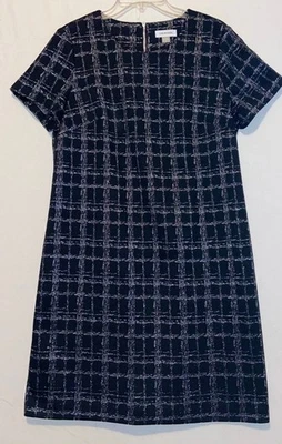 Vestido recto de tweed metálico negro plateado de Calvin Klein mangas cortas para mujer talla 12 Foto 1 de 4