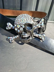 Audaz Cinturón Motociclista Aurora Boreal Estrás Esmalte Pirata Calavera Cruz Hueso/Hebilla - Imagen 1 de 24