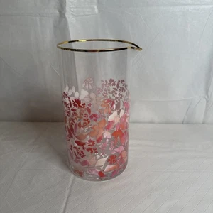Debi Lilly Pink Watercolor Floral Vase Pitcher 9 .5” Tall Spring Flower Rim Read - Picture 1 of 16