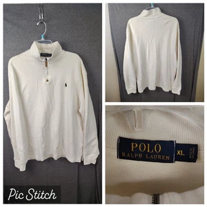 Polo Ralph Lauren Men’s 1/4 Zip Pullover Sweater Size XL Cream Long Sleeve - Picture 1 of 7
