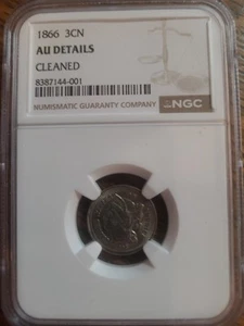 1866 3 Cent Nickel DDO Almost Uncirculated Details - Picture 1 of 14