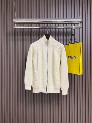 Brunello Cucinelli Minimalist Men's Wool Zipper Long-Sleeve Sweater Jacket White - Image 1 of 4