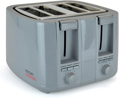 Grey 4 Slice Toaster Extra Wide Slot Variable Browning Defrost Reheat High Lift - Image 1 of 4