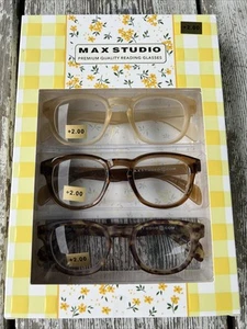 MAX STUDIO 3 PACK READING GLASSES +2.00CREAM BROWN TORT AMBER READERS NEWinBOX - Picture 1 of 9