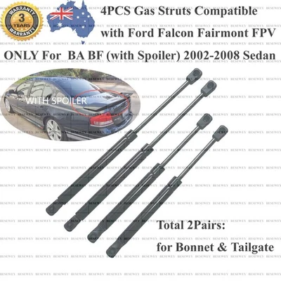 4 Boot Bonnet Lid Lift Gas Struts for Ford Falcon BA BF Sedan with Spoiler Wing - image 1 of 4