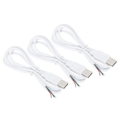 3.28Ft USB Male to 4pin Bare Pigtail Cable, 3pcs 28AWG Data Power Cords White - Image 1 of 4
