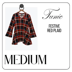 Lildy Shirt Damen Medium rot kariert Tunika V-Ausschnitt Taschentuchsaum Langarm - Bild 1 von 4