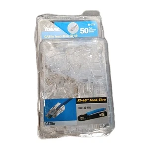 IDEAL 85-371 CAT5E FEED-THRU MODULAR PLUG RJ-45 STYLE 23-24 AWG CONDUCTORS 50PK - Afbeelding 1 van 2