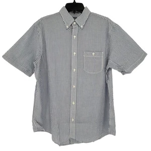 Land's End Men's Seersucker Casual Shirt Button Down Short Sleeve Blue White  - Picture 1 of 8