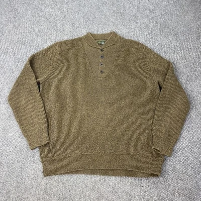 Suéter Eddie Bauer Para Hombres XL Alto Marrón Oliva Henley Acanalado Tejido Botón Pullover Foto 1 de 4