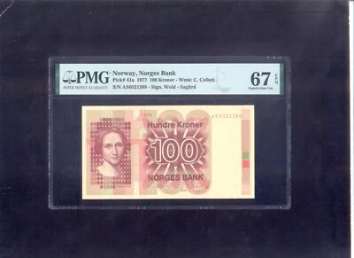 Norway 100 Kroner 1977  P41a  PMG67  UNC - Image 1 of 2