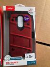 Sleek Sturdy Zizo Bolt Series Lg Q7+ Red Tempered Glass Cover W/Holster