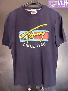 Tommy Hilfiger Jeans Navy T Shirt Men Sz M Cotton Retro Logo "Tommy Since 1985" - Picture 1 of 4