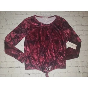 NWT Eye Candy Women's Size Medium Front Tie Crushed Velvet Blouse Burgundy - Picture 1 of 5