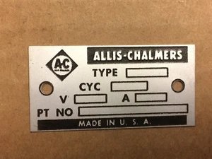 NOS Vintage Allis-Chalmers Logo Metal Name Plate ID Badge 2" x 1" #C - Picture 1 of 5