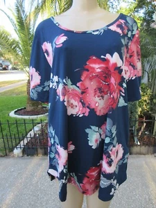 LuLaRoe Morgan Top XL Navy Blue Floral Tunic Tee NWT Stretchy Soft Comfortable F - Picture 1 of 8