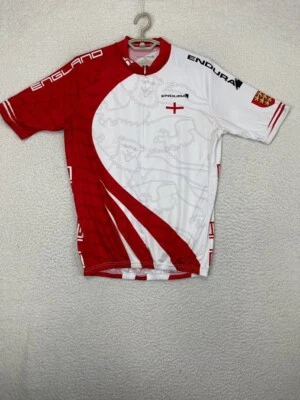 Endura Shirt Cycling Jersey Men's Red & White 1/2 Zip Team England Flag Graphic - Image 1 of 4