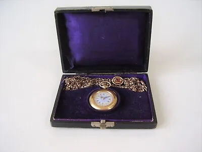 Antike 585 Gold Damen Taschenuhr Mit Halskette Im Etui Um 1900 (11) • 498€