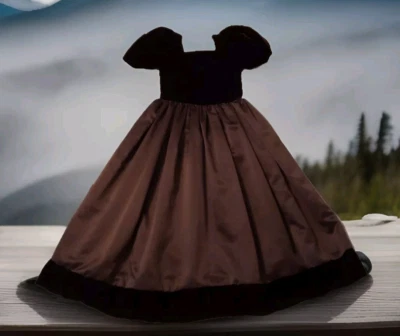 Vestido vitoriano vintage dois tons marrom veludo-como mangas folhadas teatro feito à mão - Imagem 1 de 4