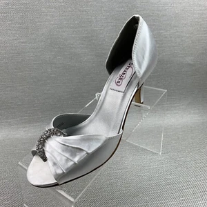 Dyeables Pumps White Satin Peep Toe Rhinestone Slip On Shoes Size 6.5B NEW - Picture 1 of 12