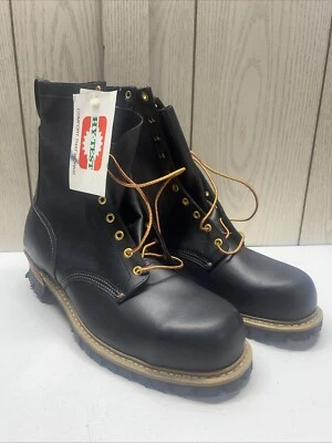 Botas de Colección Hy-Test Puntera de Acero Leñador Cuero Negras NOS Z41 435 13D Hechas en EE. UU. Foto 1 de 4