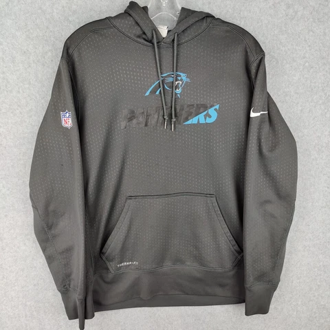 Nike Mens Size L Carolina Panthers Therma-Fit Black Drawstring Hoodie Sweatshirt Cover