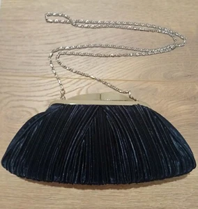 Lunar Sienna Blue Satin Pleated Clutch or Crossbody with Silver-tone Hardware - Picture 1 of 8