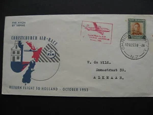New Zealand 1953 air race KLM return flight cover Christchurch to Holland - Picture 1 of 2