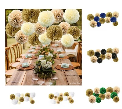 18PCs GOLD Mix Tissue Pom Poms Paper Pompom Flower Ball Birthday Christmas Party - Image 1 of 4