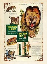 1950 Ad Lion Leopard Jaguar Tiger Lynx Ethyl Fluid Oil metal tin sign wall deco