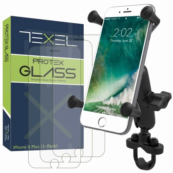 RAM Mount X-Grip Rail Mount + Texel Glass Screen Protector iPhone 6 6S 7 8 Plus - Image 1 of 1