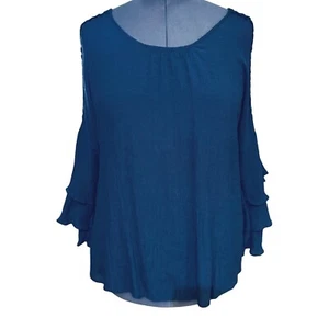 Unique Spectrum blau Pullover Oberteil Größe 1X Stufen Rüschenärmel elegant lässig - Bild 1 von 14