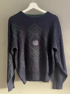 Guarducci Italian vintage Retro 80s 90s Navy Green Print Oversize jumper size S - Picture 1 of 5