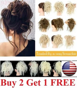 Curly Messy Bun Hair Piece Scrunchie Updo Cover Hair Extensions Real As Human US - Picture 1 of 22