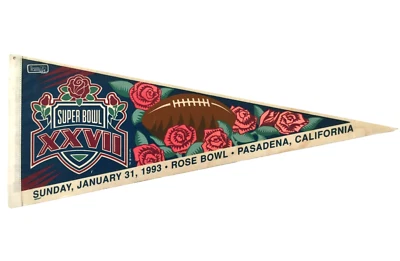 NFL Super Bowl 27 XXVII Felt Pennant Vtg 1993 Rose Bowl Pasadena 30-inch - Image 1 of 4
