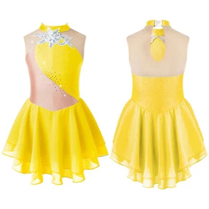 Kid Girls Ballet Tutu Dress Sleeveless Rhinestones Ice Skating Leotard Dress - Picture 1 of 71