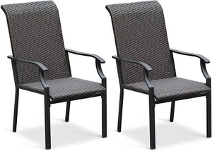 Patio Chairs Set of 2 Rattan Outdoor Dining Chairs High Back Armchairs - Picture 1 of 11