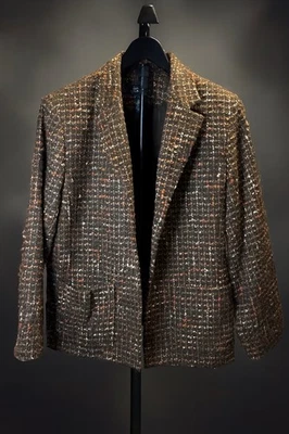 Blazer Jones New York Mujer’s 12 Marrón Naranja Marfil Tweed Manga Larga Foto 1 de 4