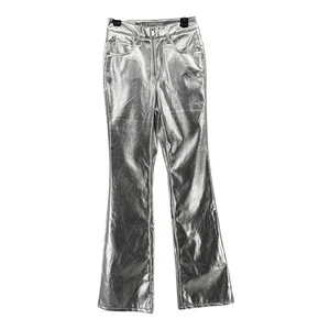 Love, Fire Faux Leather Flared Leg Pants Womens Sz 0 Silver Metallic High Waist - Picture 1 of 7