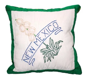 Accent Throw Pillow New Mexico State Flower Made From Vintage Quilt - Picture 1 of 4