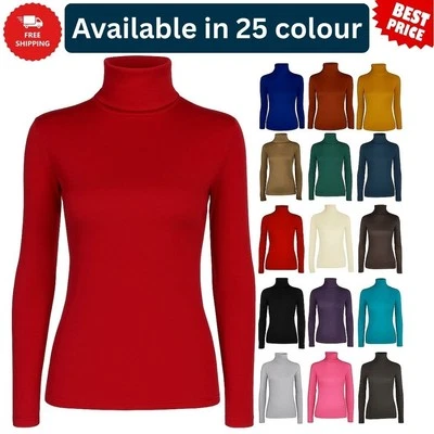 Ladies Polo Neck Jumper Womens Roll Neck Turtle Neck Long Sleeves Plain Jumper - Image 1 of 2