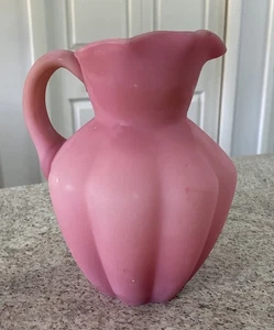 Vintage FENTON Rose Satin Pink Pitcher Melon Rib Ruffle Edge - Picture 1 of 6