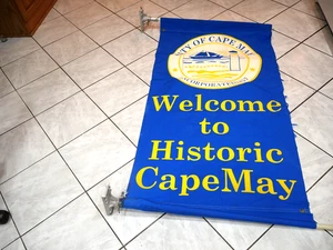 Vintage "Willkommen im historischen Cape May, NJ" Stadt großes Banner Lichtmast Flagge sehr guter Zustand - Bild 1 von 9