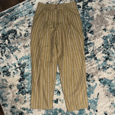 Vintage 80s Gitano Khaki Pleated High Waist Trousers Wide Leg Stripped READ - Image 1 of 4