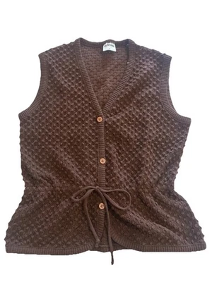 Vintage 1980s Aileen Women's Size Medium Brown Dot Knit Sweater Vest Tie Front - Image 1 of 4