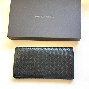 BOTTEGA VENETA Cartera Larga de Cuero Auténtico Intrecciato Negra - Imagen 1 de 10