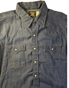Vintage Key Saddle King Size 17 Denim Pearl Snap Western Shirt Mens Made In USA - Picture 1 of 10