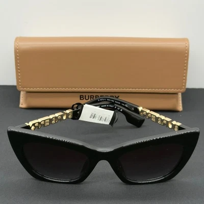 Burberry Sunglasses B 4372U 3001/8G Polished Black Grey Gradient Lens Gold Logo - Image 1 of 4