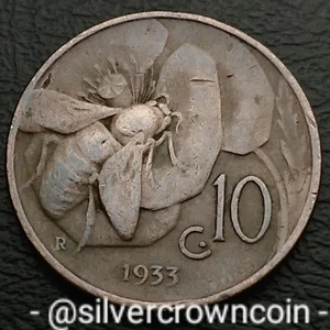 Italy 10 Centesimi 1933 R. KM#60. Ten Cents coin. Honey Bee. Bronze Dime. L. - Picture 1 of 7